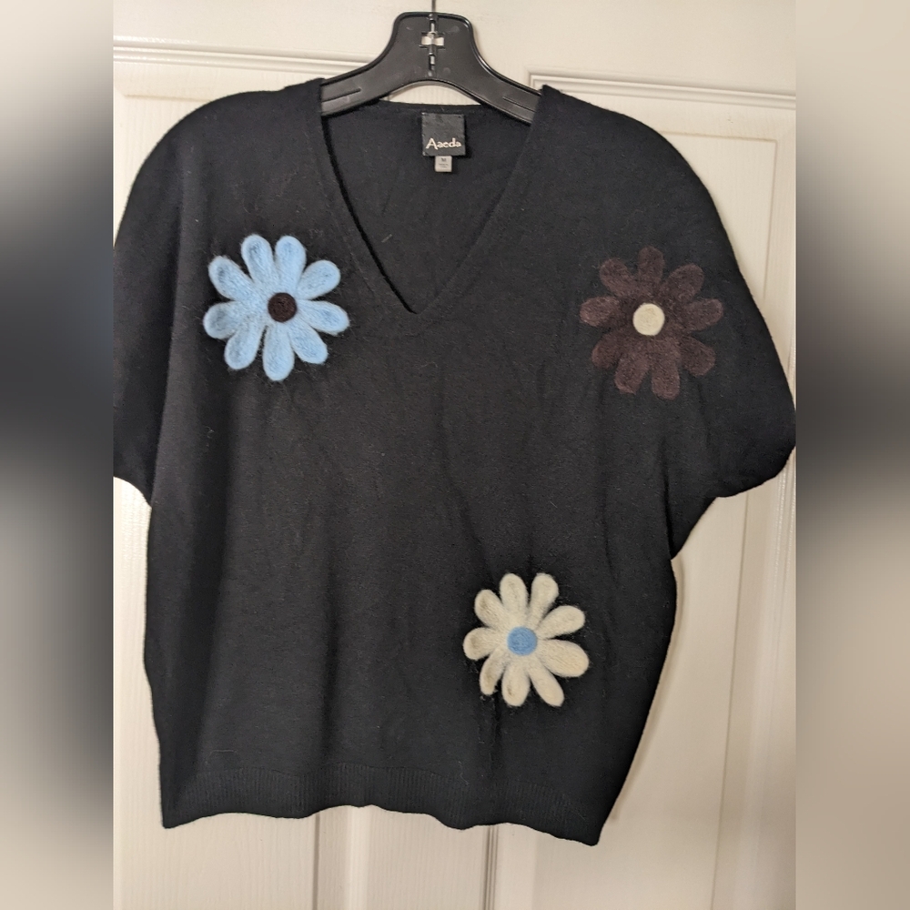 Anada Black V-Neck Sweater with Floral Accents